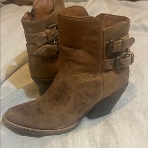 Lucchese Brown Ankle Boots with Floral Design